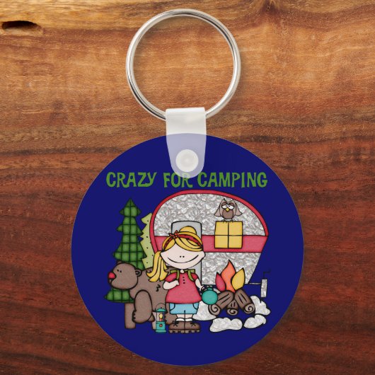 キャンプのために熱狂するなブロンドの女の子 キーホルダー (正面)