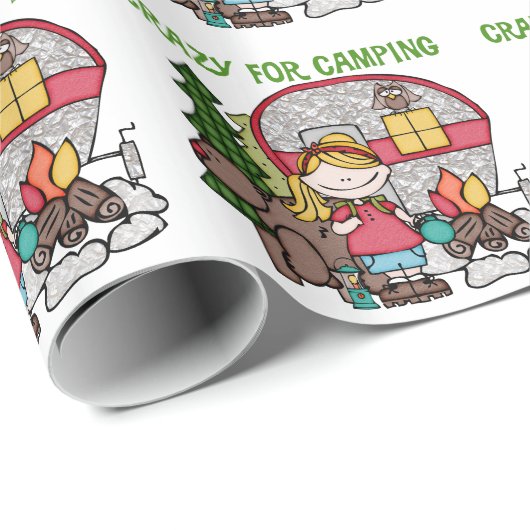 キャンプのために熱狂するなブロンドの女の子 ラッピングペーパー (ロールコーナー)