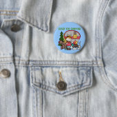 キャンプのために熱狂するなブロンドの女の子 缶バッジ (インサイチュ)
