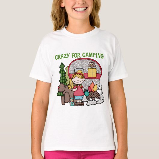 キャンプのために熱狂するなブロンドの女の子 Tシャツ (正面)