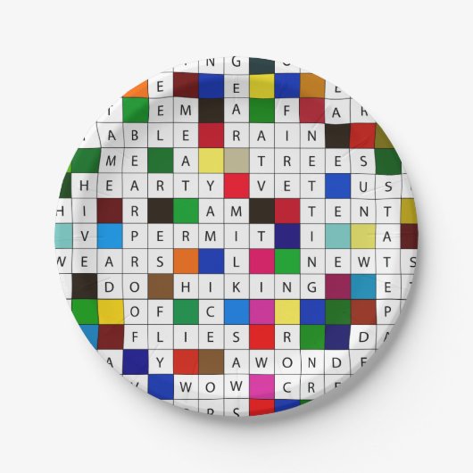 キャンプのクロスワードパズルのテーマの紙皿 ペーパープレート (正面)