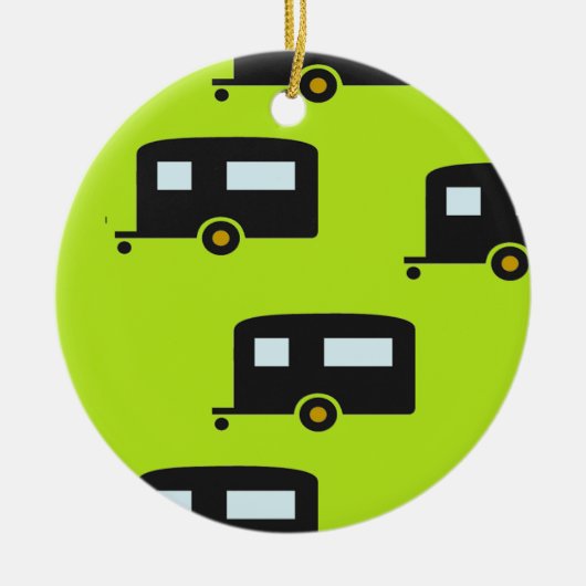 キャンプのトレーラーは緑 セラミックオーナメント (正面)