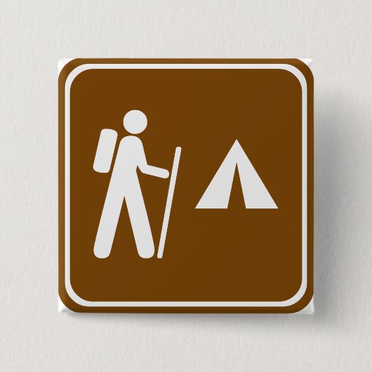 キャンプのハイウェーの印が付いているハイキングコース 缶バッジ (正面)