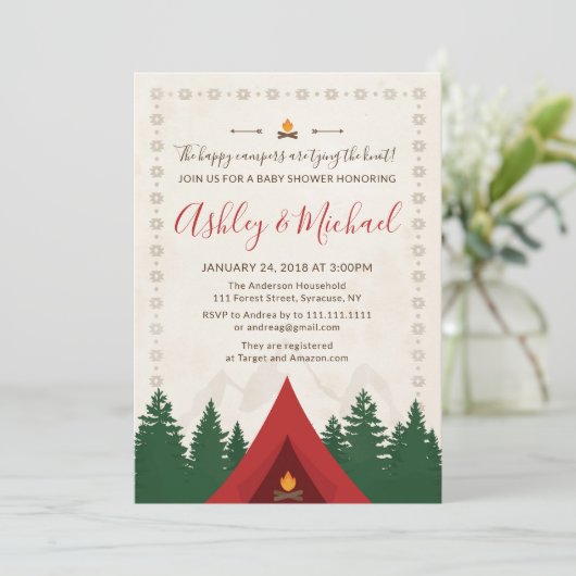 キャンプのブライダルシャワーの招待状 招待状 (スタンド正面)