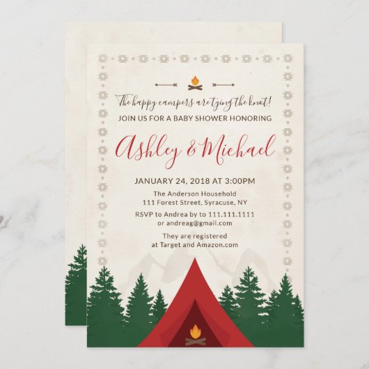 キャンプのブライダルシャワーの招待状 招待状 (正面/裏面)