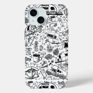 キャンプのプリントパターンコラージュ iPhone 15ケース