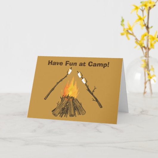 キャンプのマシュマロの挨拶状で楽しい時を過して下さい カード (黄色い花)