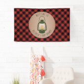 キャンプのランタンの格子縞のベビーシャワーの歓迎 横断幕 (インサイチュ)