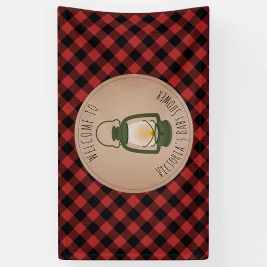 キャンプのランタンの格子縞のベビーシャワーの歓迎 横断幕 (縦)