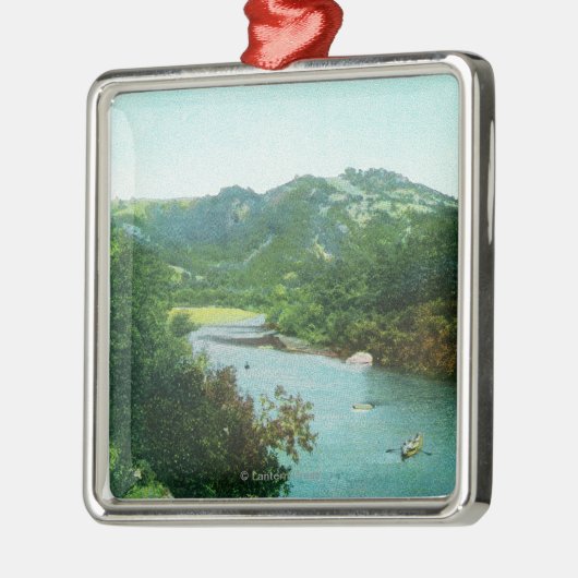 キャンプのロシアのな川の空中写真は上がりました メタルオーナメント (左)