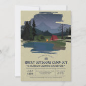 キャンプの夜通しの週末の誕生会の招待 招待状 (正面)