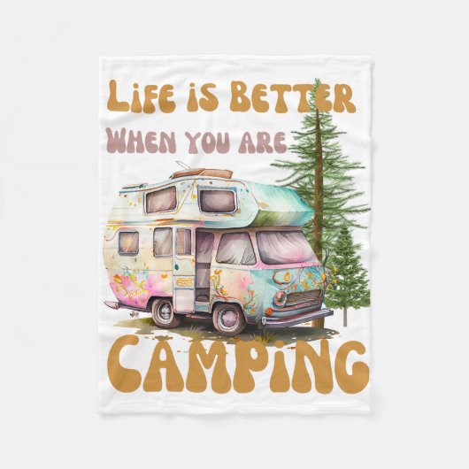 キャンプの方が人生の方が良い フリースブランケット (正面)