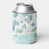 キャンプの森、湖のシームレスなパターン。 缶クーラー (缶裏面)