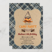 キャンプの泊まりパーティーのお誘い 招待状 (正面/裏面)