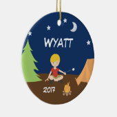 キャンプの男の子のキャンピングカーの夜空のテントのオーナメントのブロンドの女性 セラミックオーナメント (右)