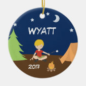 キャンプの男の子のキャンピングカーの夜空のテントのオーナメントのブロンドの女性 セラミックオーナメント (正面)