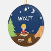 キャンプの男の子のキャンピングカーの夜空のテントのオーナメントのブロンドの女性 セラミックオーナメント (左)