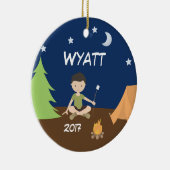 キャンプの男の子のキャンピングカーの夜空のテントのオーナメントブラウン セラミックオーナメント (右)