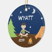 キャンプの男の子のキャンピングカーの夜空のテントのオーナメントブラウン セラミックオーナメント (左)