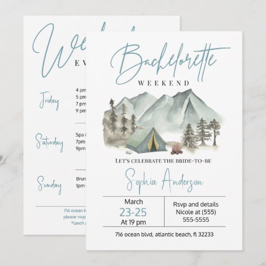 キャンプの花嫁お別れパーティー週末招待状 招待状 (正面/裏面)