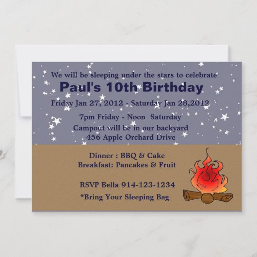 キャンプの誕生会 招待状 (裏面)