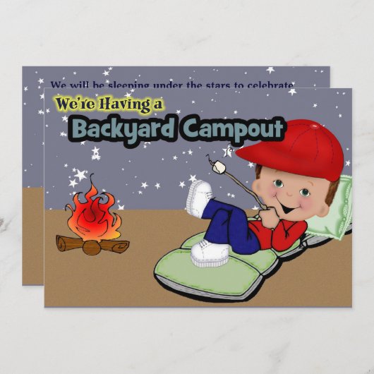 キャンプの誕生会 招待状 (正面/裏面)