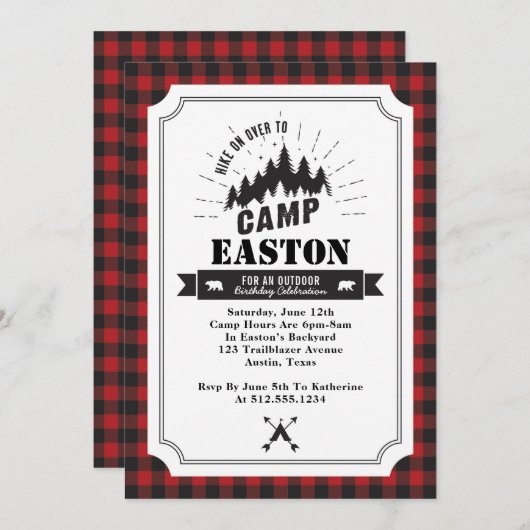 キャンプの誕生日のパーティの招待状 招待状 (正面/裏面)