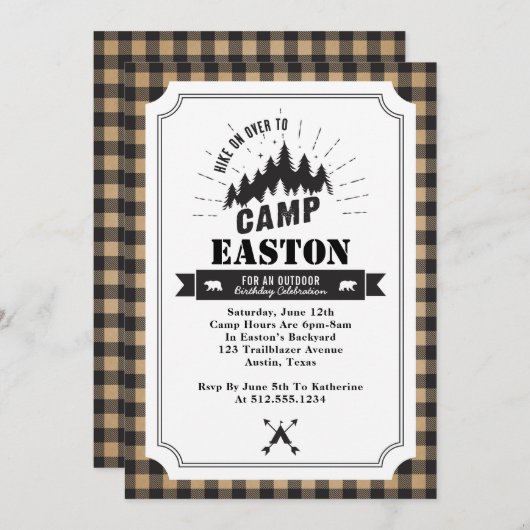 キャンプの誕生日のパーティの招待状 招待状 (正面/裏面)