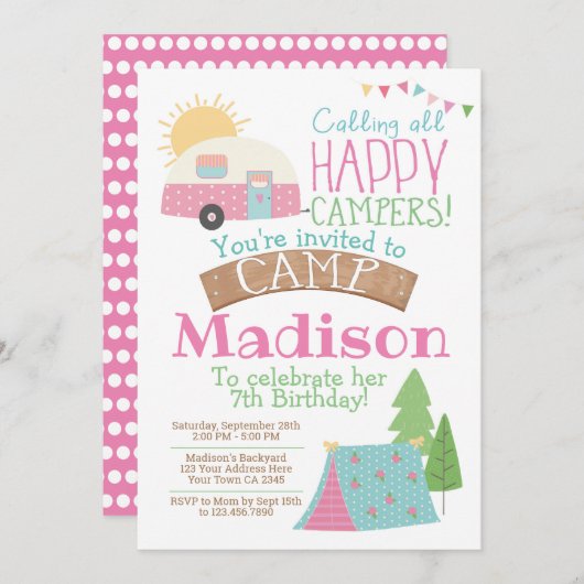 キャンプの誕生日 招待状 (正面/裏面)