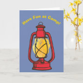 キャンプの赤いランタンの挨拶状で楽しい時を過して下さい カード (黄色い花)