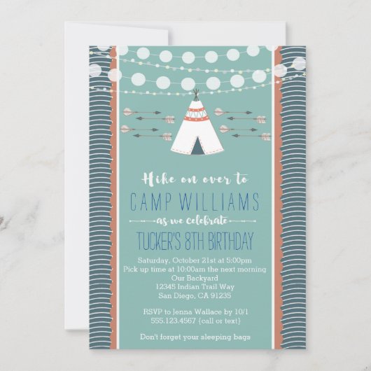 キャンプのSleepoverの男の子の誕生日の招待状 招待状 (正面)
