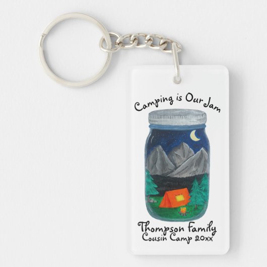 キャンプはジャムテントとジャーの山々 キーホルダー (正面)