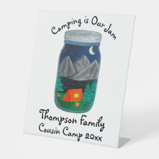 キャンプはジャムテントとジャーの山々 台座サイン