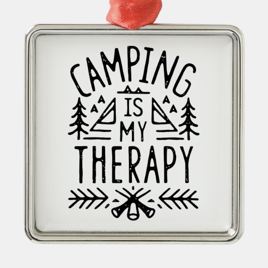 キャンプは私のセラピーレトロフォレストキャンプファイア メタルオーナメント (正面)