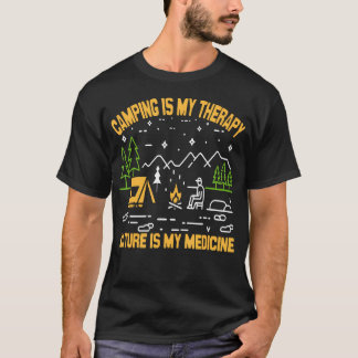 キャンプは私のセラピー 自然は私の薬 Tシャツ