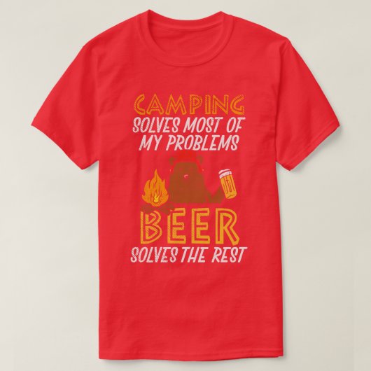 キャンプは私の問題の大部分を解決ビールは解決 Tシャツ (デザイン正面)
