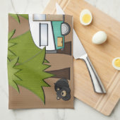 キャンプは私の幸せな場所のパーソナライズされたタオル キッチンタオル (四つ折り)