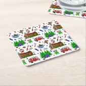 キャンプまたは中西部をテーマにしたハッピーキャンパー スクエアペーパーコースター (アングル)