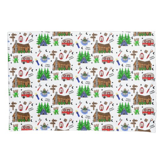 キャンプまたは中西部をテーマにしたハッピーキャンパー 枕カバー (正面)