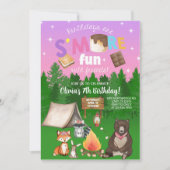 キャンプもっとおもしろい女の子の誕生日招待状。 招待状 (正面)