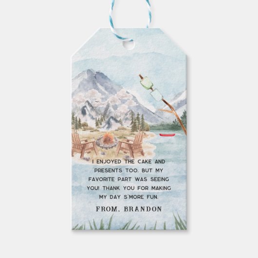 キャンプをテーマにした誕生日パーティーありがとう ギフトタグ (正面)