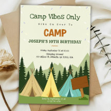 キャンプをテーマにした誕生日招待状