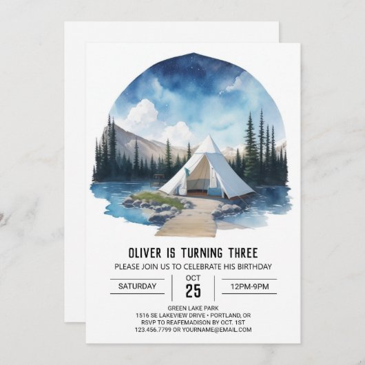 キャンプアウトアンダーザスターライトスカイ誕生日 招待状 (正面/裏面)