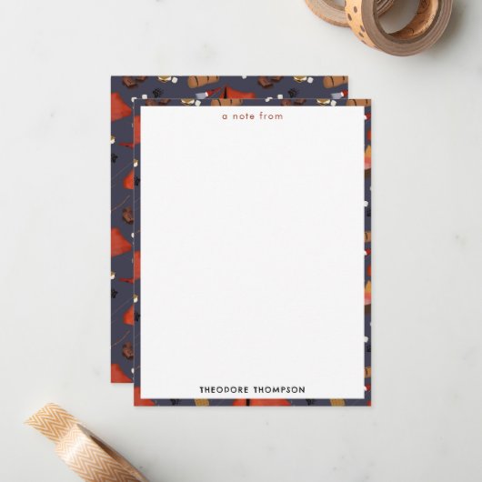 キャンプアウトドアアドベンチャー サマーキャンプファイヤー キッズ ノートカード (正面/裏面インサイチュ)