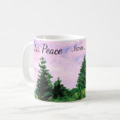 キャンプアウトドアウォーターカラーウッズサンセットツリー コーヒーマグカップ (正面左)