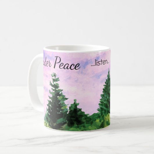 キャンプアウトドアウォーターカラーウッズサンセットツリー コーヒーマグカップ (正面左)