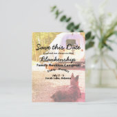 キャンプアウト懇親会お祝い日付テンプレートの保存 案内ポストカード (スタンド正面)