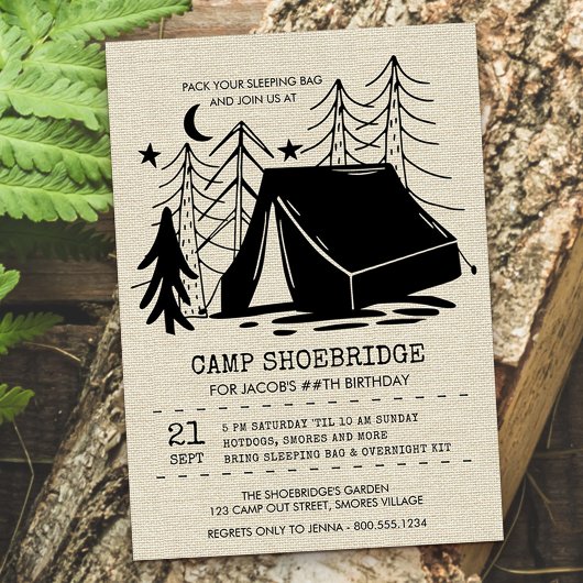 キャンプアウト素朴シルエットキャンプ誕生日 招待状