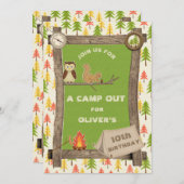 キャンプアウト素朴バースデーパーティー 招待状 (正面/裏面)