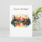 キャンプアドベンチャーサンセットパインツリークリスマスホリデー シーズンカード (スタンド正面)